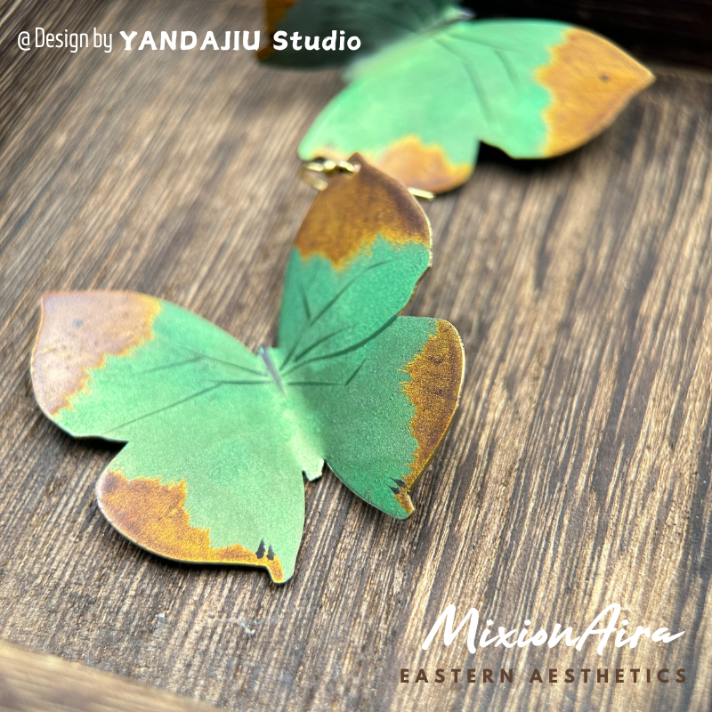 Cricket Song & Jade Butterfly: Copper Lacquer Artisan Earrings