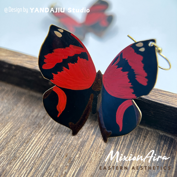 Cricket Song & Crimson Butterfly: Copper Lacquer Artisan Earrings