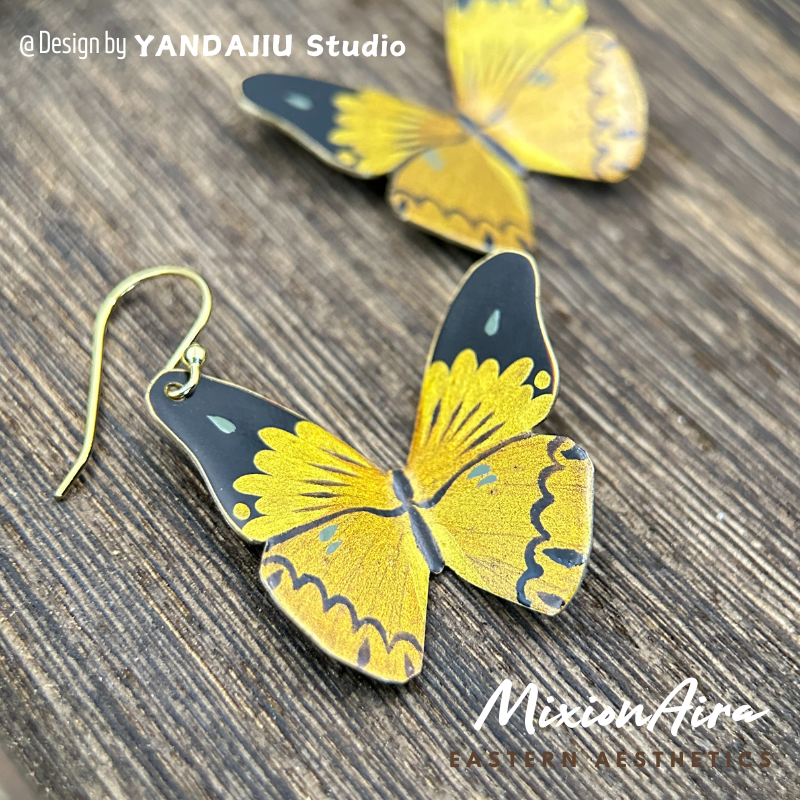 Cricket Song & Golden Butterfly: Copper Lacquer Artisan Earrings